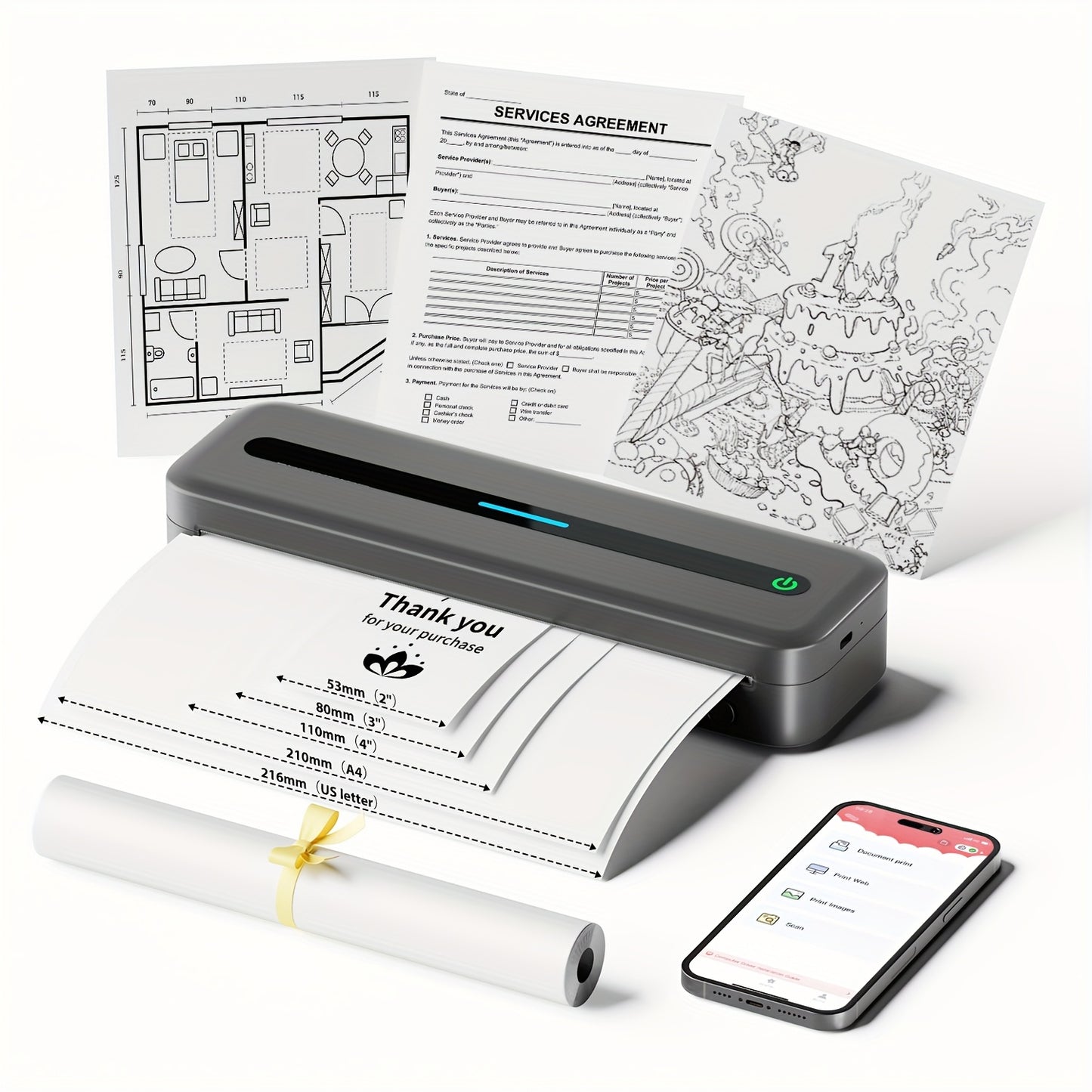 Orexy™ Portable Wireless  Thermal  Printer with  Upgraded  Thermal Paper- For Business Travel