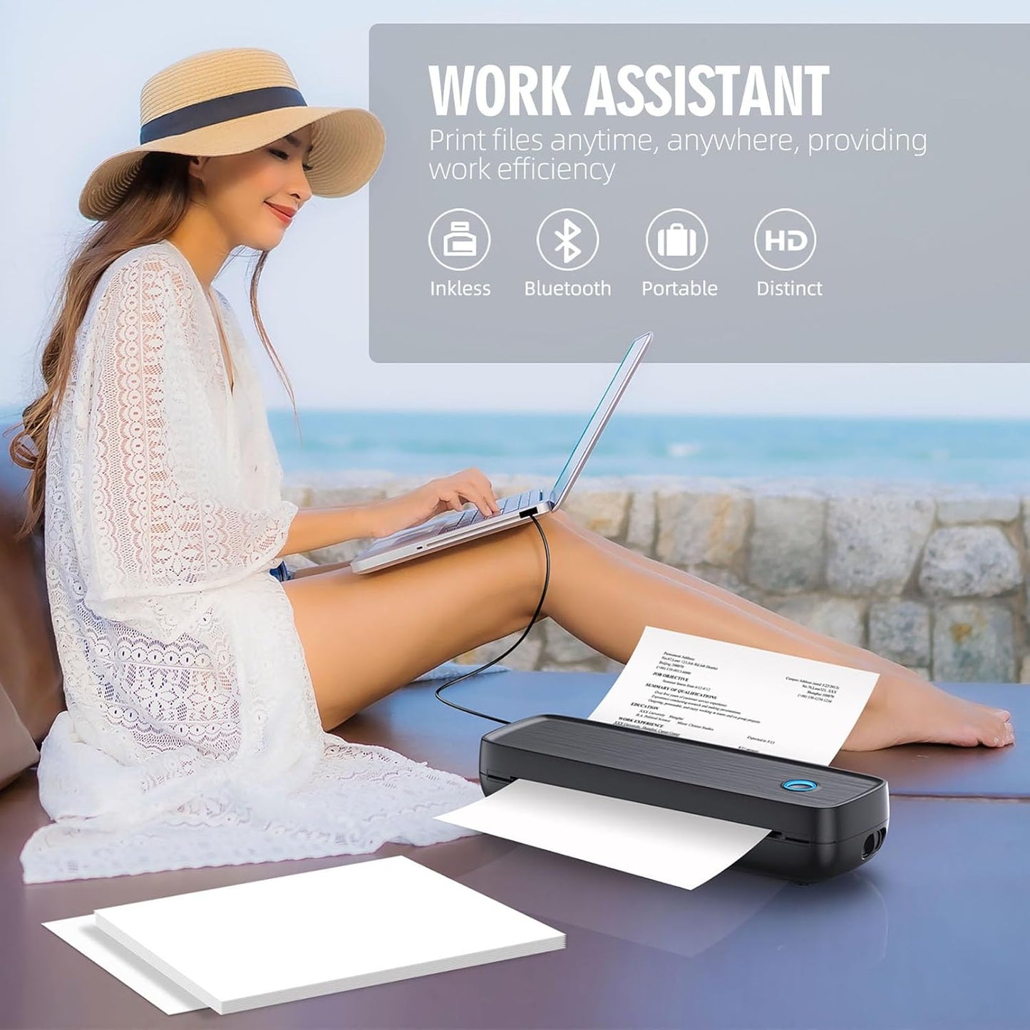 Orexy™ Wireless Inkless portable Thermal Printer. Compatible with Iphone & Laptop