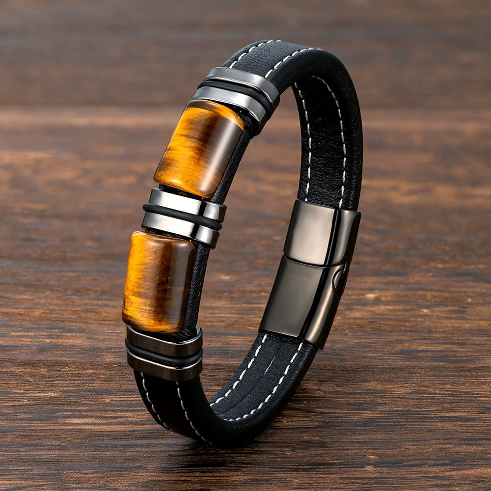 Orexy™ Recurrent Fate Year Good Luck Bracelet – Tiger’s Eye & Leather Fusion for Power, Protection & Prosperity