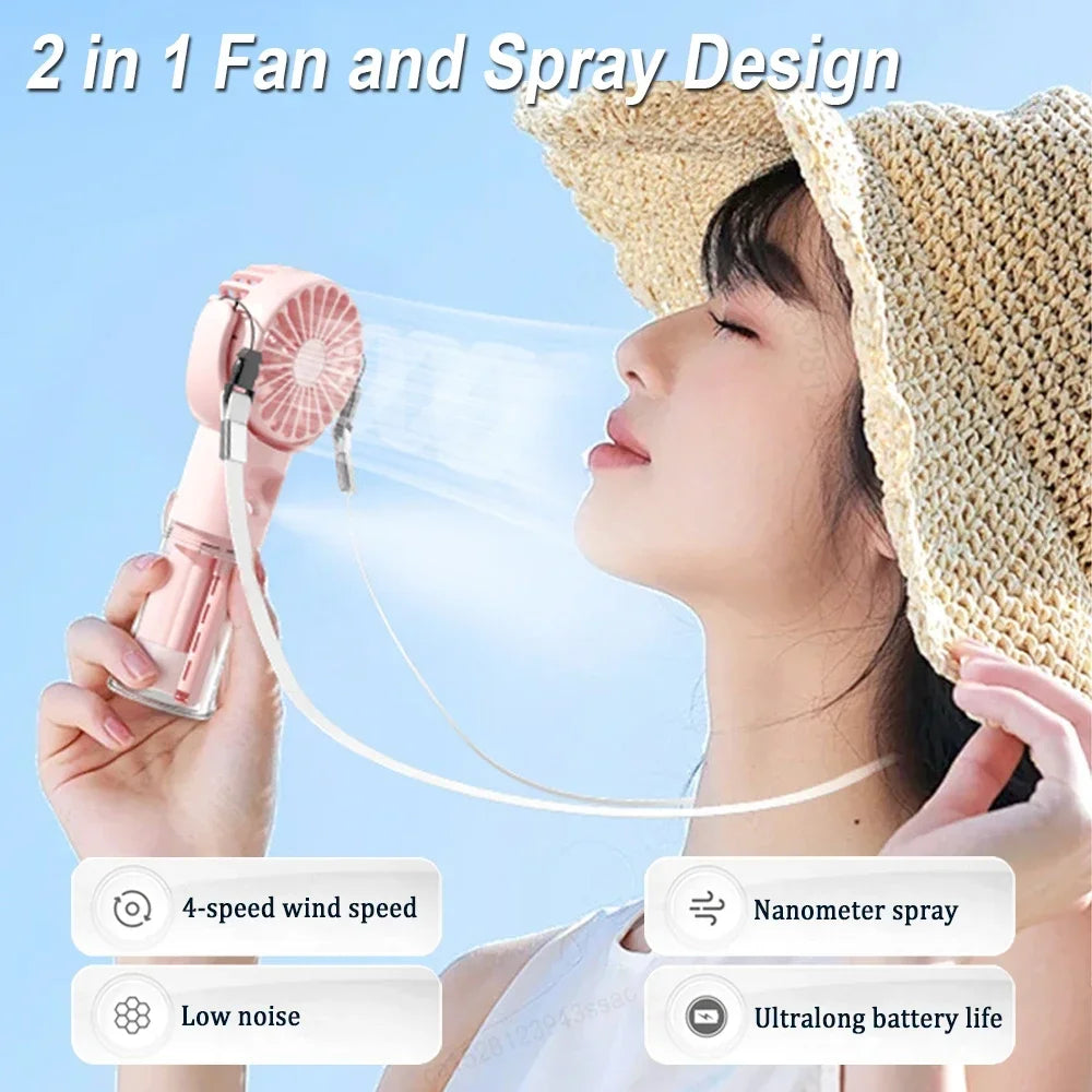 Portable Mini Handheld Humidifier USB Rechargeable Fan for Outdoor
