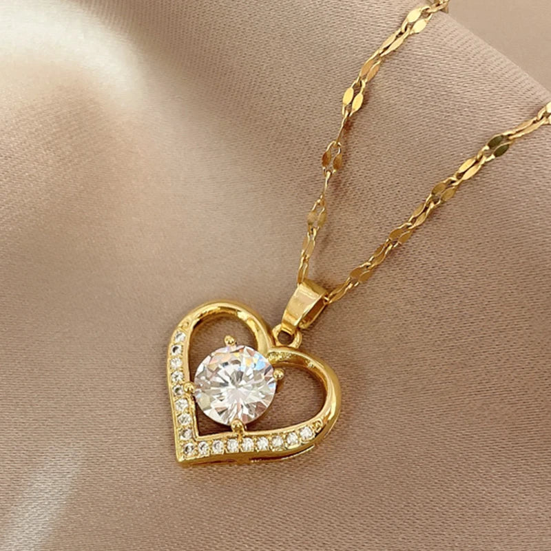Orexy™ Gems Heart Pendant Necklace for women. 2025 Golden Lips Neck Chain for Female