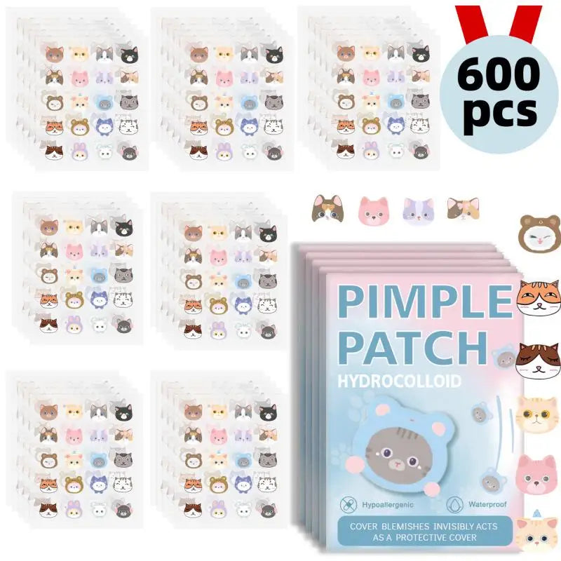 600pcs Cute Cat Shaped  Invisible Acne Cover Removal Pimple Patch 20 Type Acne Treatment Sticker