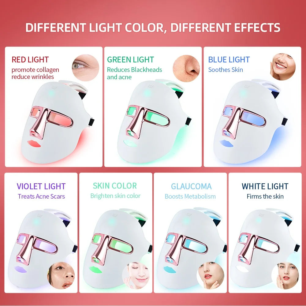 Wireless 7 Colors Face LED Mask Photon Facal Beauty Mask Skin Rejuvenation Anti Acne Repair Skin Tightening Anti Aging Skin Care