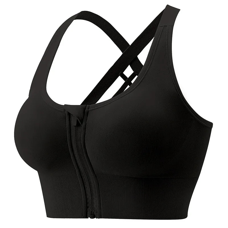Solid color Tight sport Bra  with Zipper for women