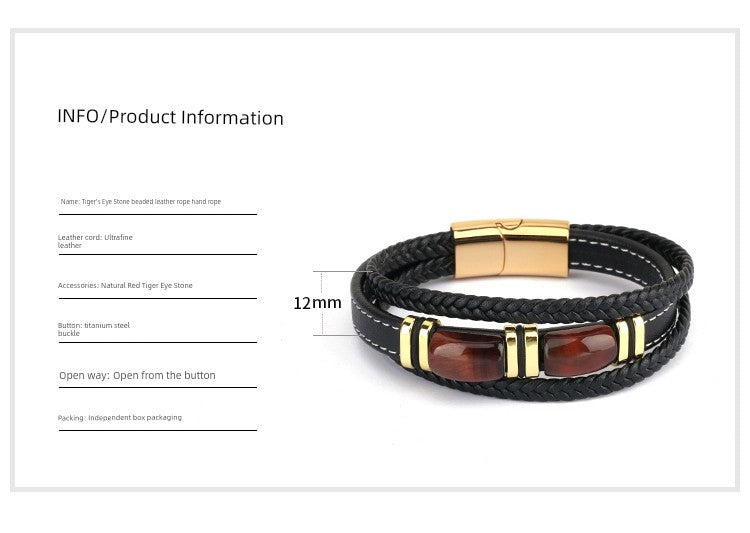 New Fad Natural Tiger eye Spiritual Bracelet Multi-Layer Leather Rope Woven Bracelet Men High-End Bracelet Gold Retro
