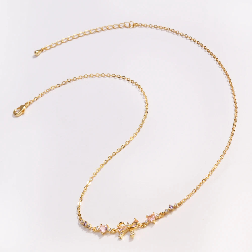 Orexy™Y2K Sweet Pink Zircon Bowknot & Heart Necklace – Playful Charm with a Touch of Luxury