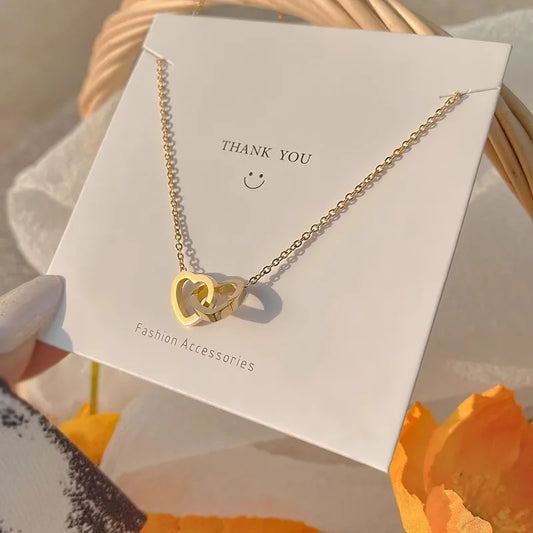 Orexy™ Luxury  Double Heart Pendant Necklace for Women. Interlocking Double Heart Necklace – Gold Finish