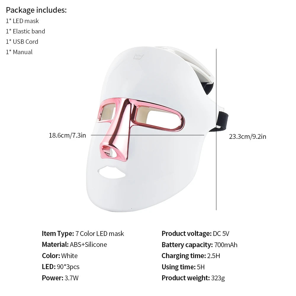Wireless 7 Colors Face LED Mask Photon Facal Beauty Mask Skin Rejuvenation Anti Acne Repair Skin Tightening Anti Aging Skin Care