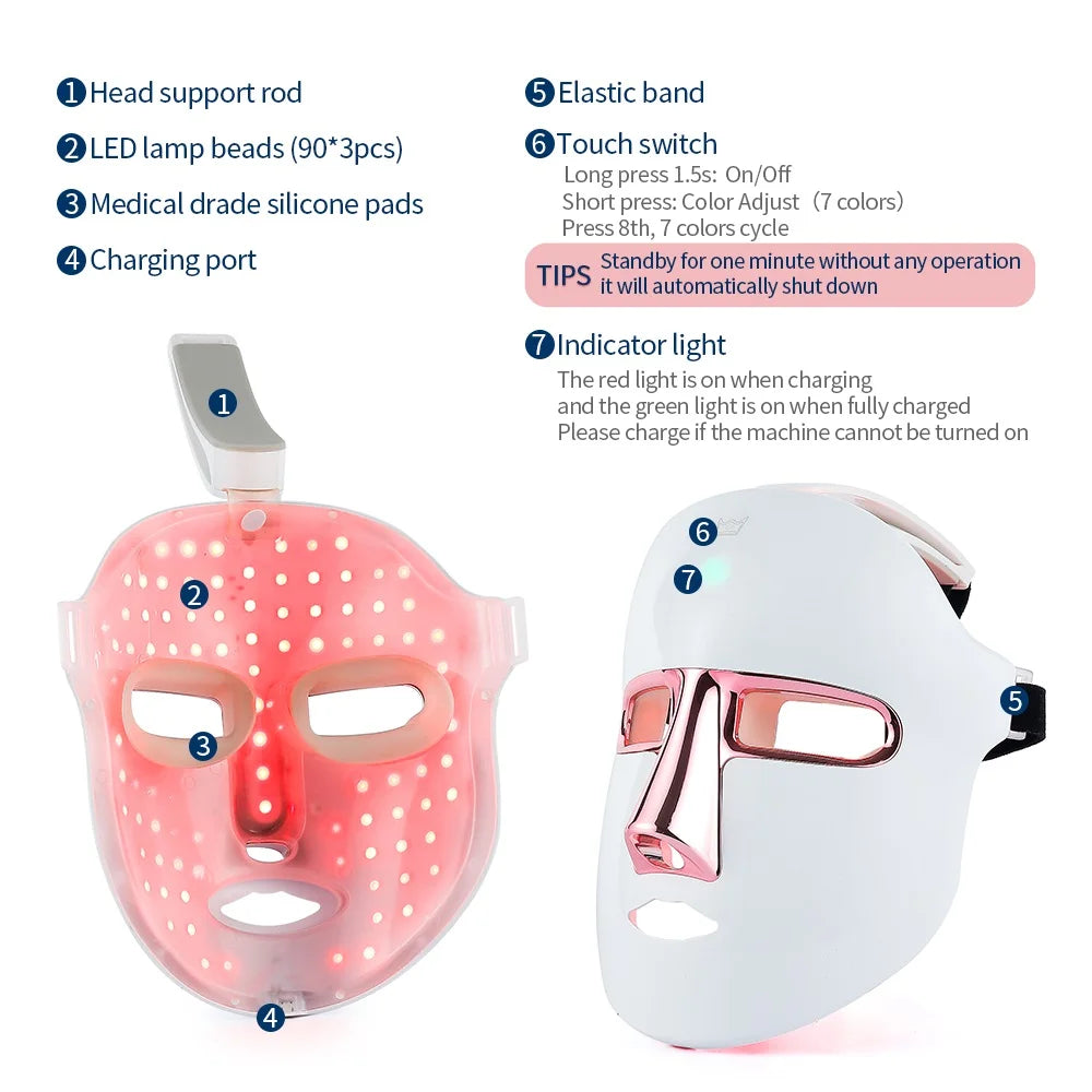 Wireless 7 Colors Face LED Mask Photon Facal Beauty Mask Skin Rejuvenation Anti Acne Repair Skin Tightening Anti Aging Skin Care