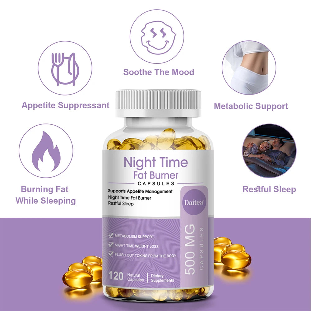 Nighttime Fat Burner, Sleep Supplement & Appetite Suppressant, Metabolism Support, Whole Body Detox, 120 Capsules