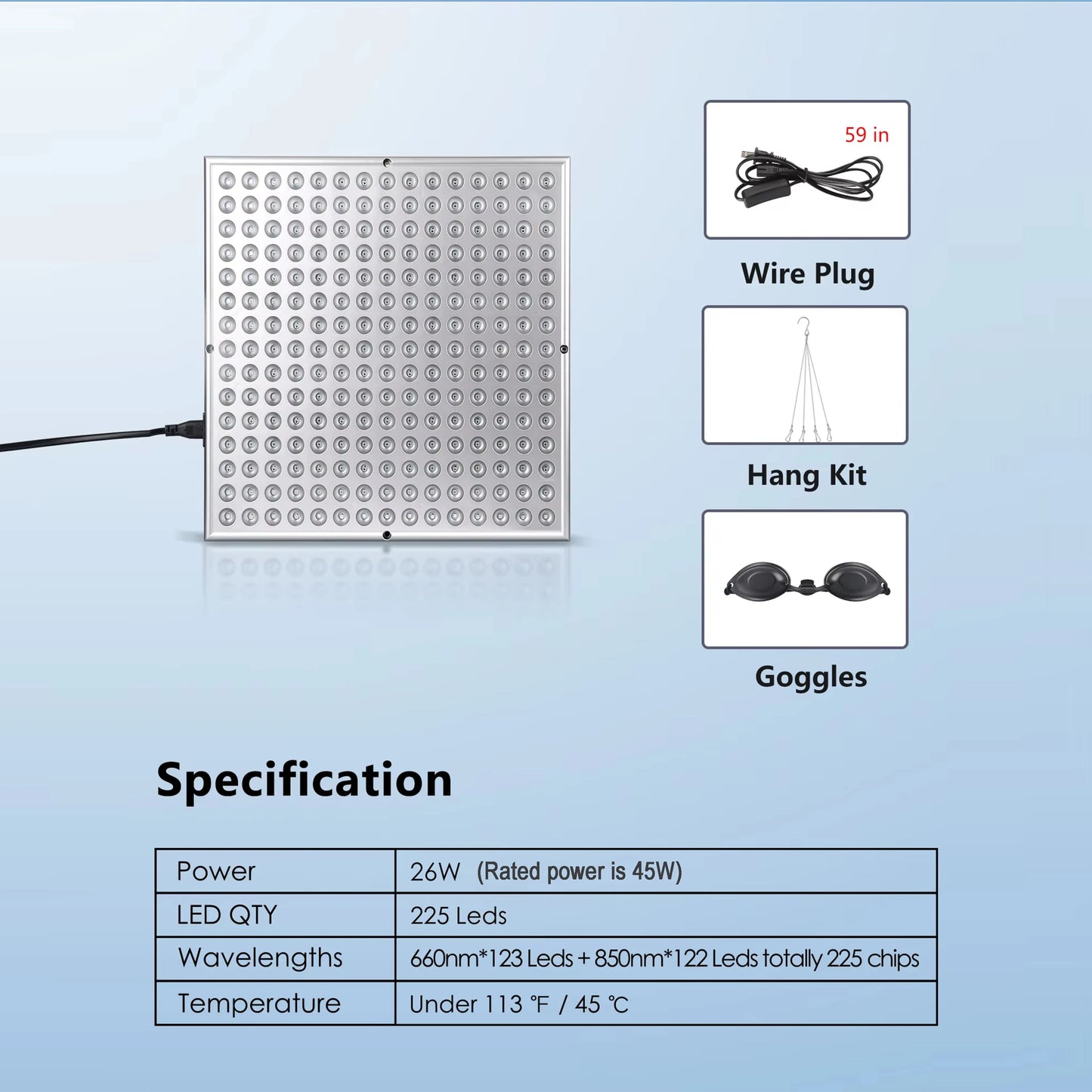 LED Red Light Therapy Panel for Facial Anti Aging Skin Care. Beauty 225 LED Light Body Pain Relief