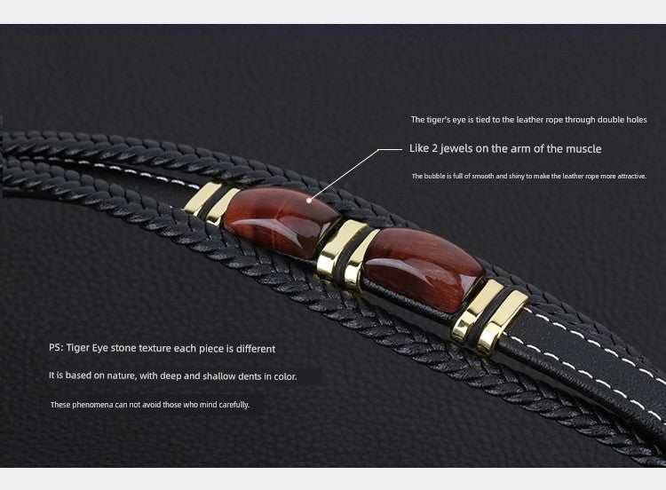 New Fad Natural Tiger eye Spiritual Bracelet Multi-Layer Leather Rope Woven Bracelet Men High-End Bracelet Gold Retro