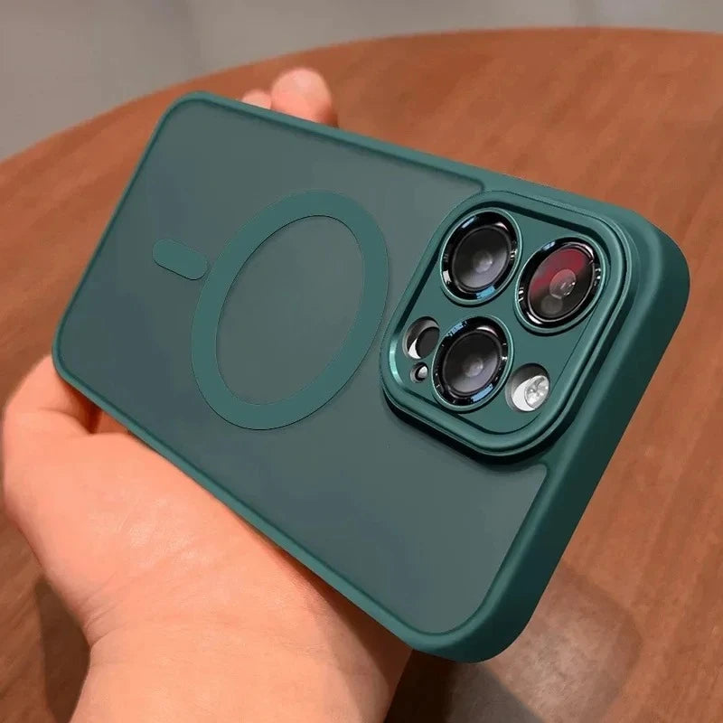 Original Case For iPhone 17 Air 16 15 14 13 12 11 Pro Max Plus For Magsafe Magnetic Wireless Charge Lens Protector Matte Cover