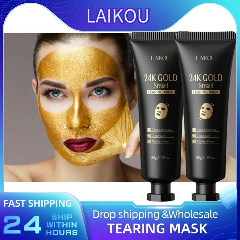 1/2/3pcs Amazing 24K Gold Snail Collagen Peel Off Tearing Face Mask Deep Cleansing Remove Blackhead Face Care Tear Off Mask