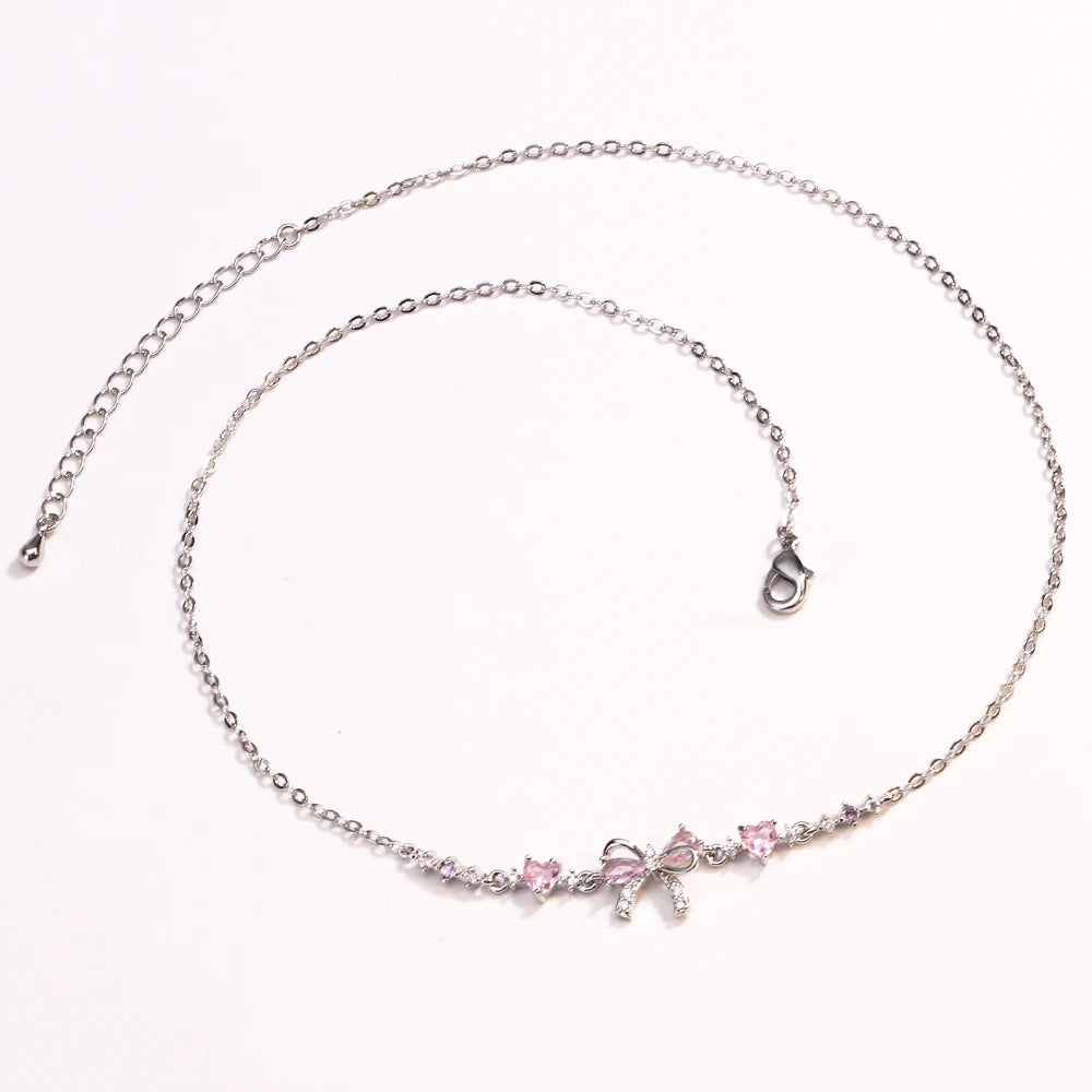 Orexy™Y2K Sweet Pink Zircon Bowknot & Heart Necklace – Playful Charm with a Touch of Luxury