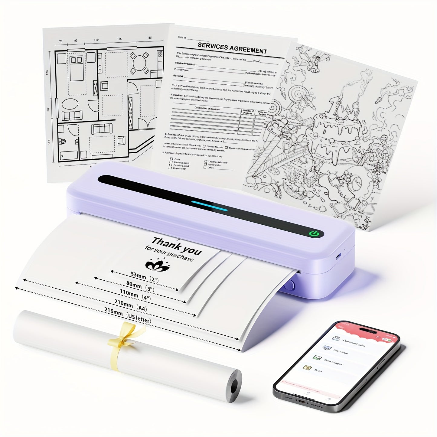 Orexy™ Portable Wireless  Thermal  Printer with  Upgraded  Thermal Paper- For Business Travel