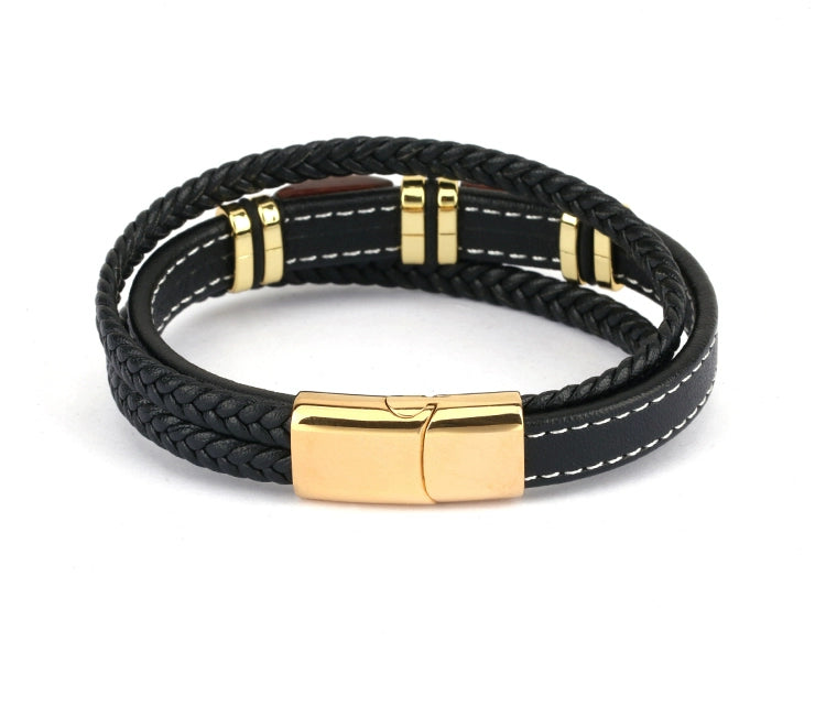 New Fad Natural Tiger eye Spiritual Bracelet Multi-Layer Leather Rope Woven Bracelet Men High-End Bracelet Gold Retro