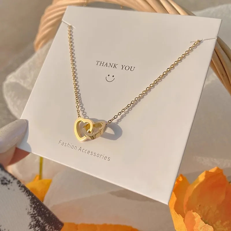 Orexy™ Luxury  Double Heart Pendant Necklace for Women. Interlocking Double Heart Necklace – Gold Finish