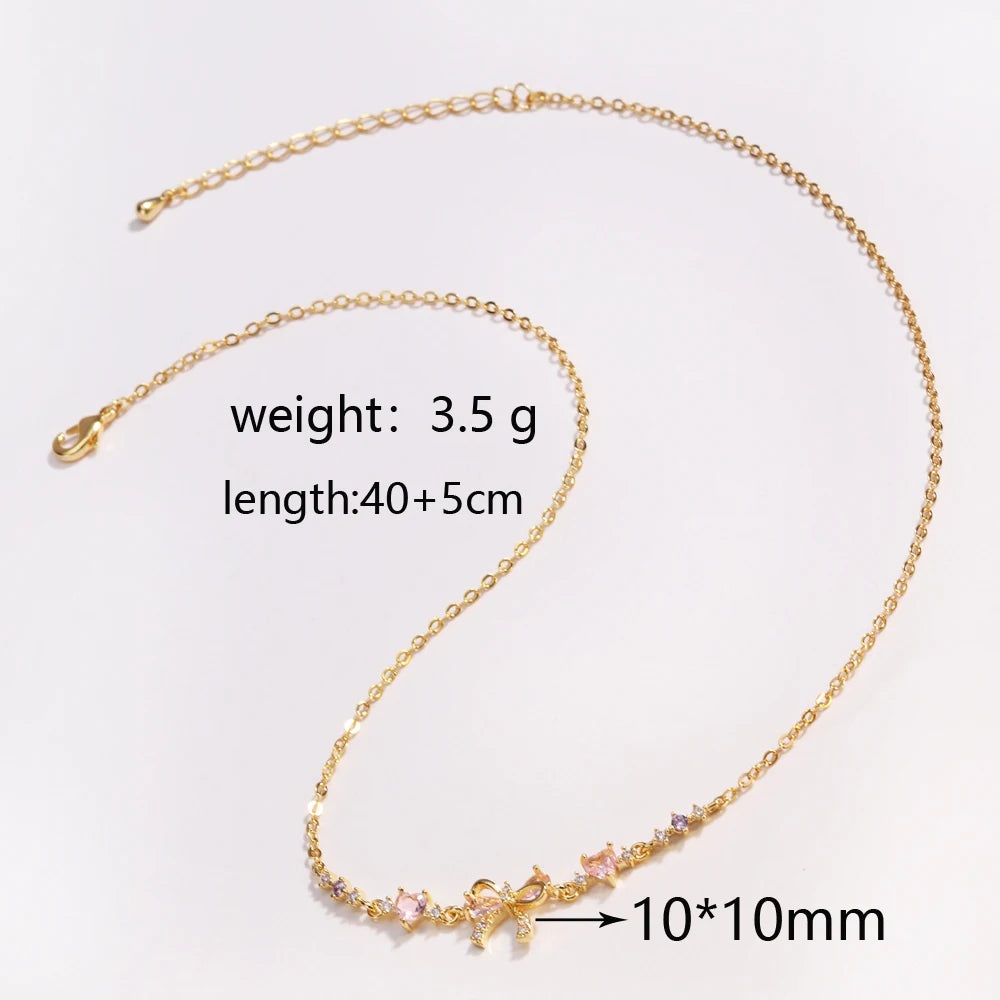 Orexy™Y2K Sweet Pink Zircon Bowknot & Heart Necklace – Playful Charm with a Touch of Luxury