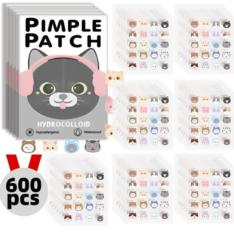 600pcs Cute Cat Shaped  Invisible Acne Cover Removal Pimple Patch 20 Type Acne Treatment Sticker
