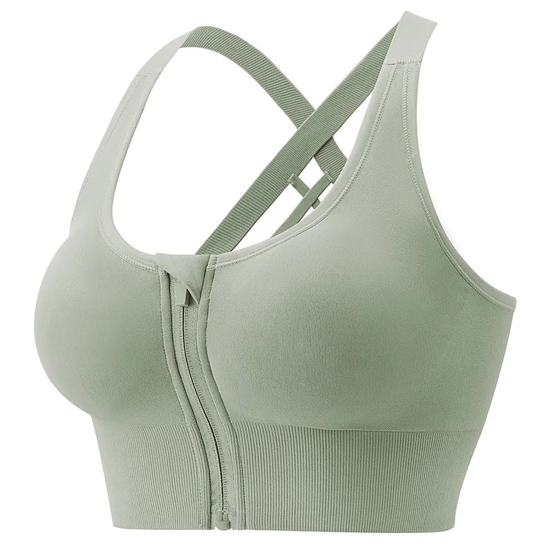 Solid color Tight sport Bra  with Zipper for women