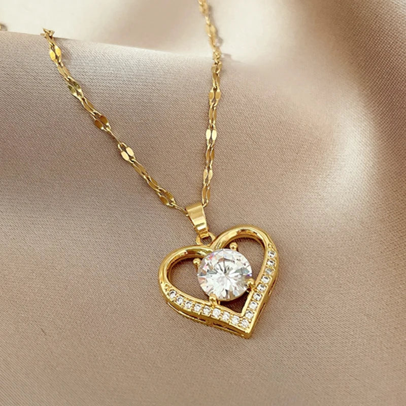Orexy™ Gems Heart Pendant Necklace for women. 2025 Golden Lips Neck Chain for Female