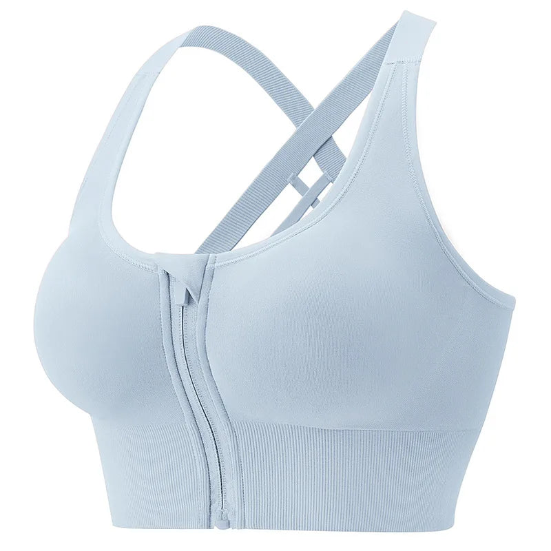Solid color Tight sport Bra  with Zipper for women