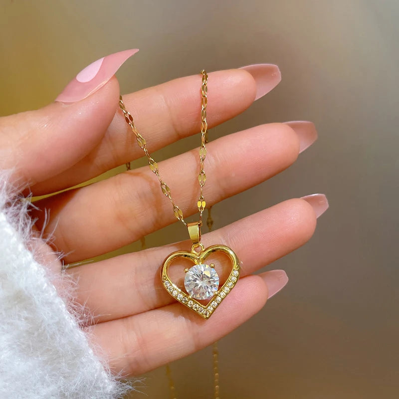 Orexy™ Gems Heart Pendant Necklace for women. 2025 Golden Lips Neck Chain for Female