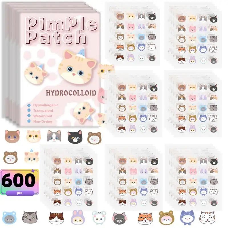 600pcs Cute Cat Shaped  Invisible Acne Cover Removal Pimple Patch 20 Type Acne Treatment Sticker