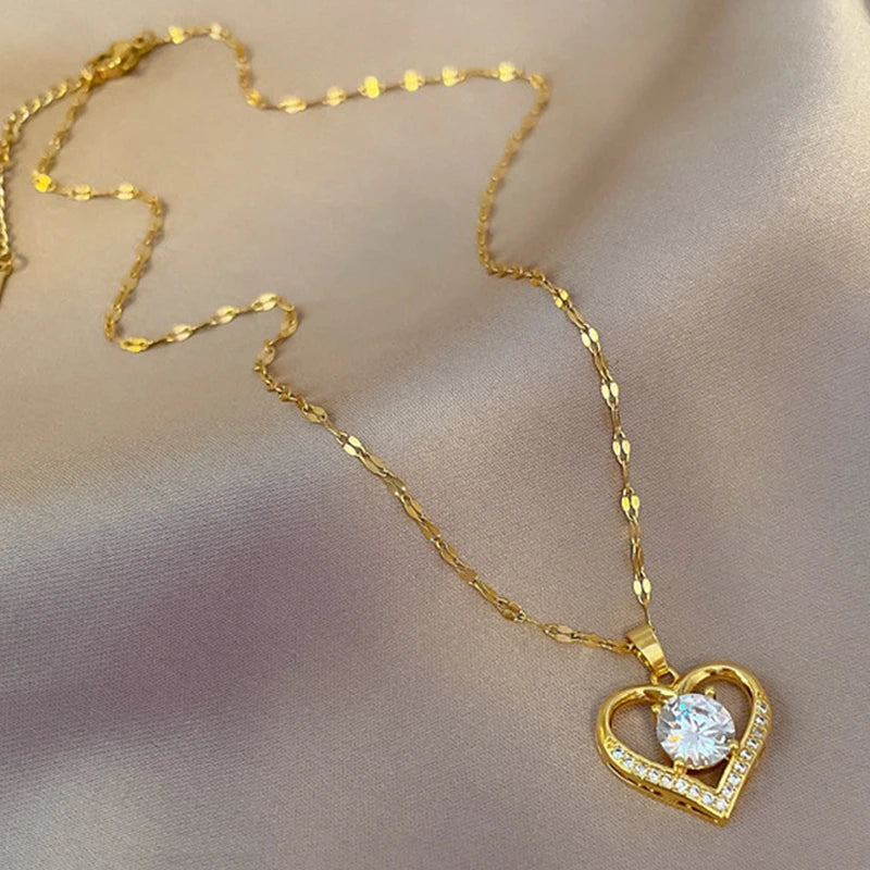 Orexy™ Gems Heart Pendant Necklace for women. 2025 Golden Lips Neck Chain for Female