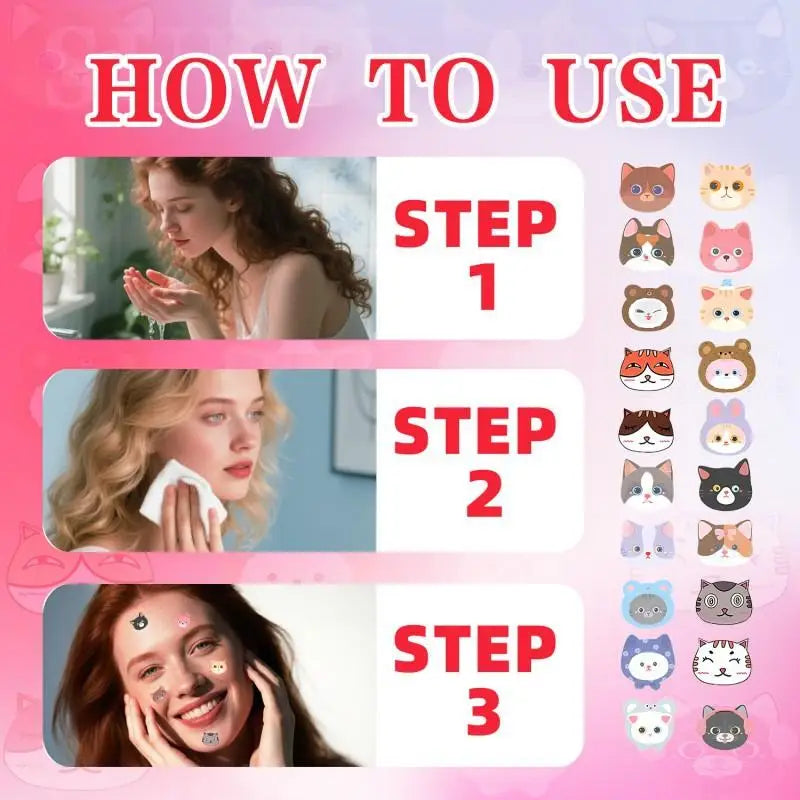 600pcs Cute Cat Shaped  Invisible Acne Cover Removal Pimple Patch 20 Type Acne Treatment Sticker