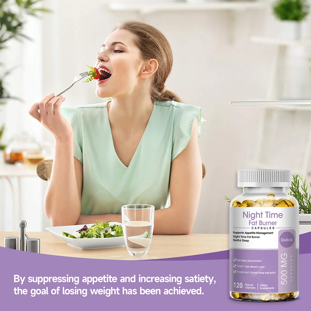 Nighttime Fat Burner, Sleep Supplement & Appetite Suppressant, Metabolism Support, Whole Body Detox, 120 Capsules