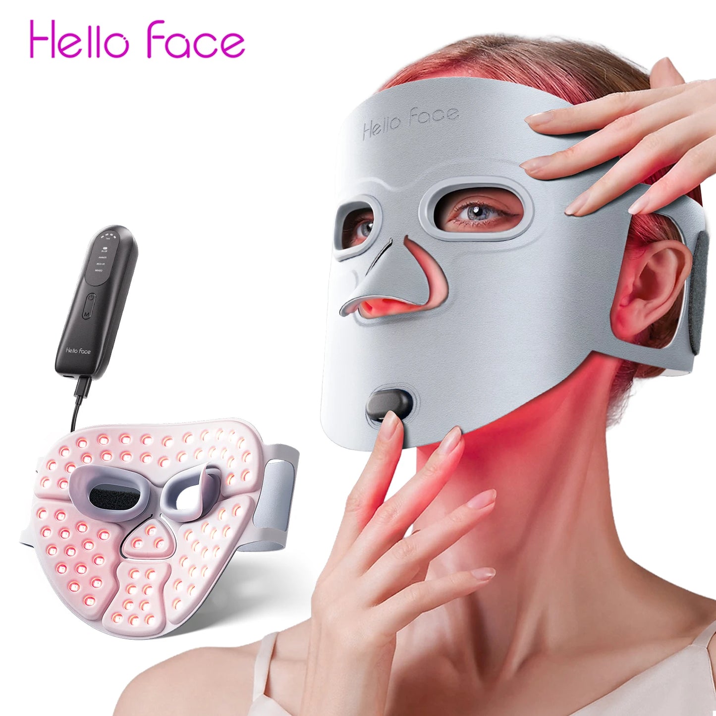 Face Beauty LED Infrared Red Light Mask for Wrinkle Reduction, Acne Treatment. 3000mAh Rechargeable Skin Care Device