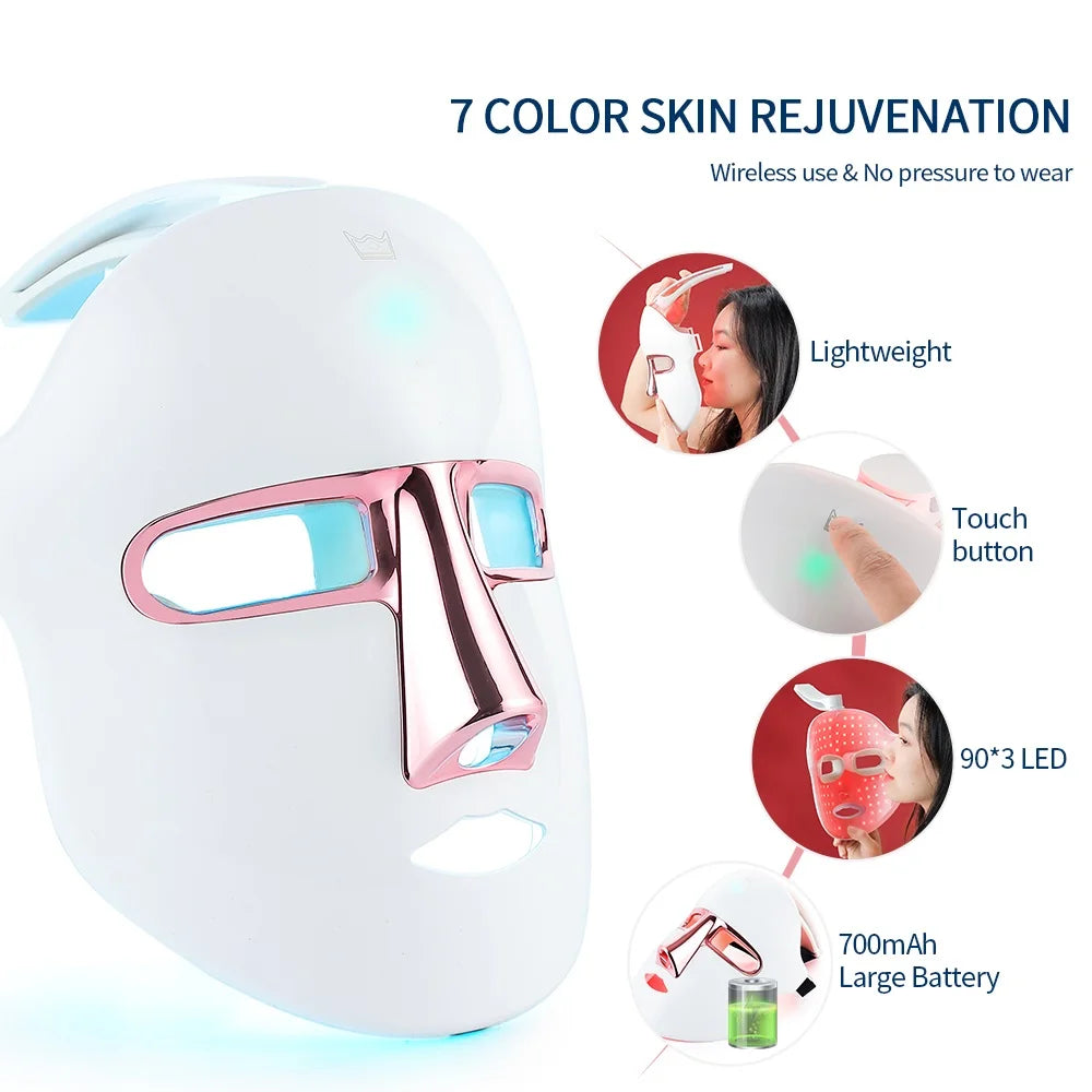 Wireless 7 Colors Face LED Mask Photon Facal Beauty Mask Skin Rejuvenation Anti Acne Repair Skin Tightening Anti Aging Skin Care