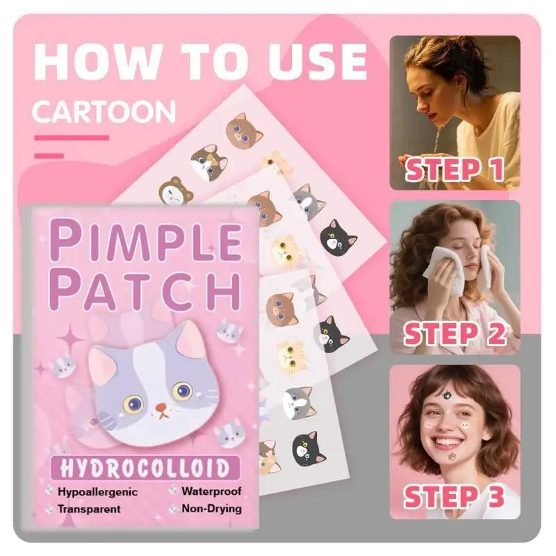 600pcs Cute Cat Shaped  Invisible Acne Cover Removal Pimple Patch 20 Type Acne Treatment Sticker