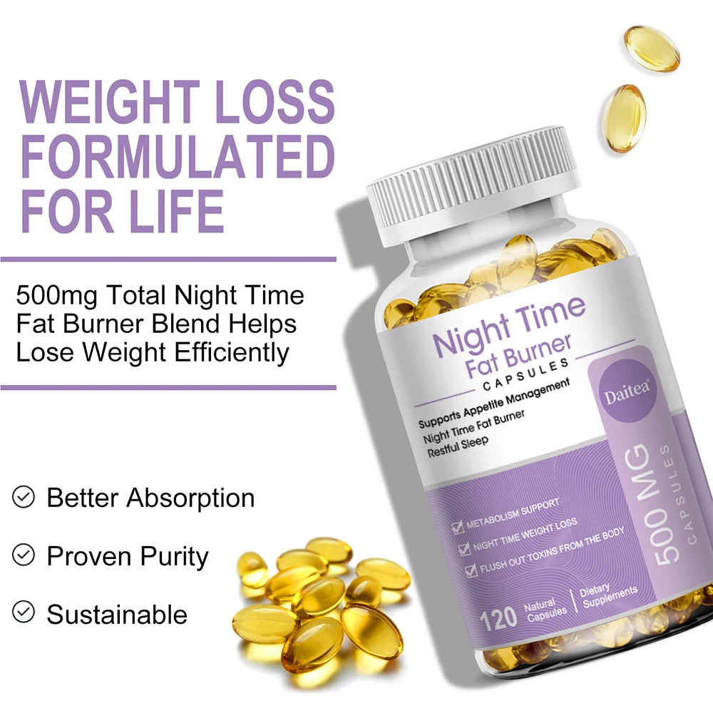 Nighttime Fat Burner, Sleep Supplement & Appetite Suppressant, Metabolism Support, Whole Body Detox, 120 Capsules