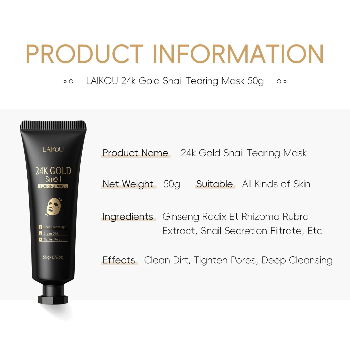 1/2/3pcs Amazing 24K Gold Snail Collagen Peel Off Tearing Face Mask Deep Cleansing Remove Blackhead Face Care Tear Off Mask