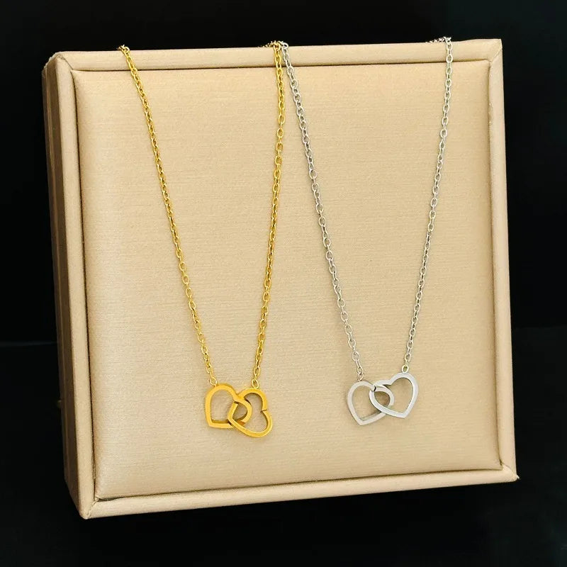 Orexy™ Luxury  Double Heart Pendant Necklace for Women. Interlocking Double Heart Necklace – Gold Finish
