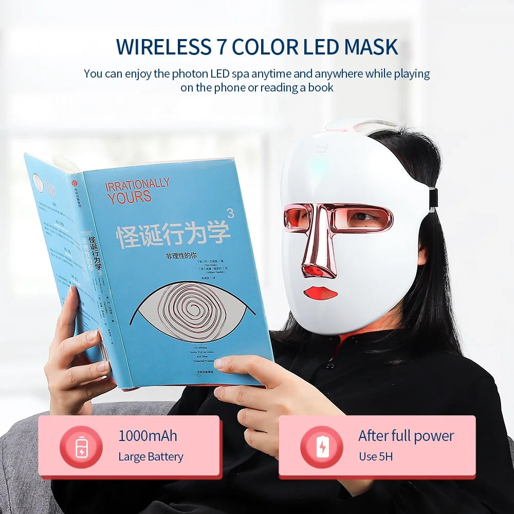Wireless 7 Colors Face LED Mask Photon Facal Beauty Mask Skin Rejuvenation Anti Acne Repair Skin Tightening Anti Aging Skin Care