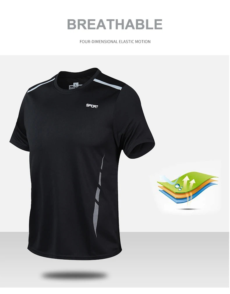 CHRLCK Men's Quick Drying Running Sets Breathable Hiking Fishing T-Shirt Short Soft Elasticity Gym Fitness Suits Outdoor Sports