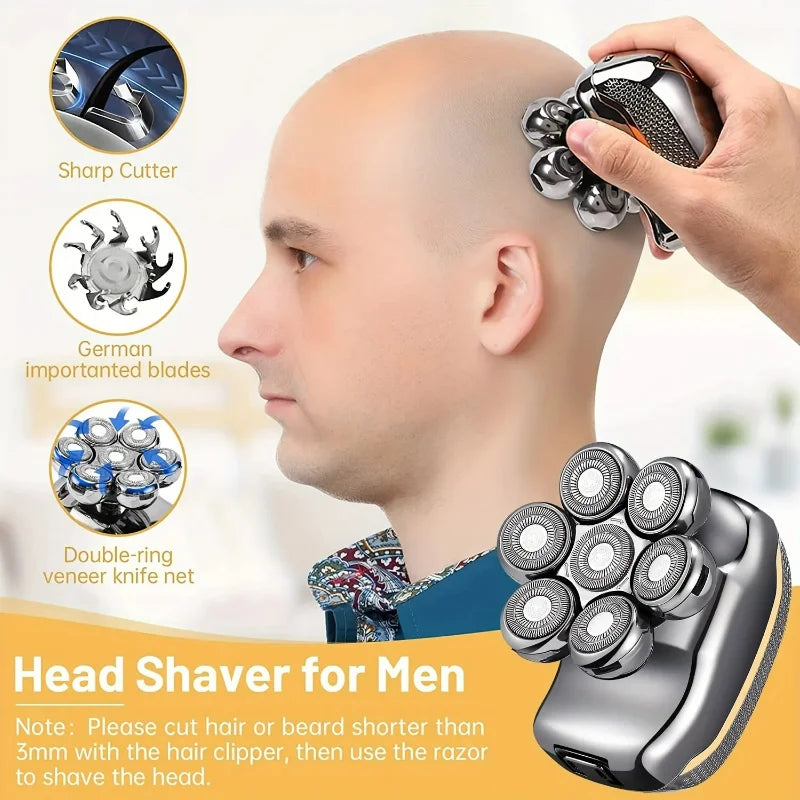 Men's  & Women Rechargeable Cordless Hair Shaving Razors.  Bald Man 6 In 1 Waterproof Wet Dry Beard Trimmer