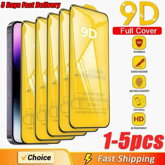 9D Tempered Glass 1-5PCS for iPhone 17/16/15/14/13/12/11 Pro Max, X/XS/XR/14/15/16/17 Plus - HD Screen Protector!
