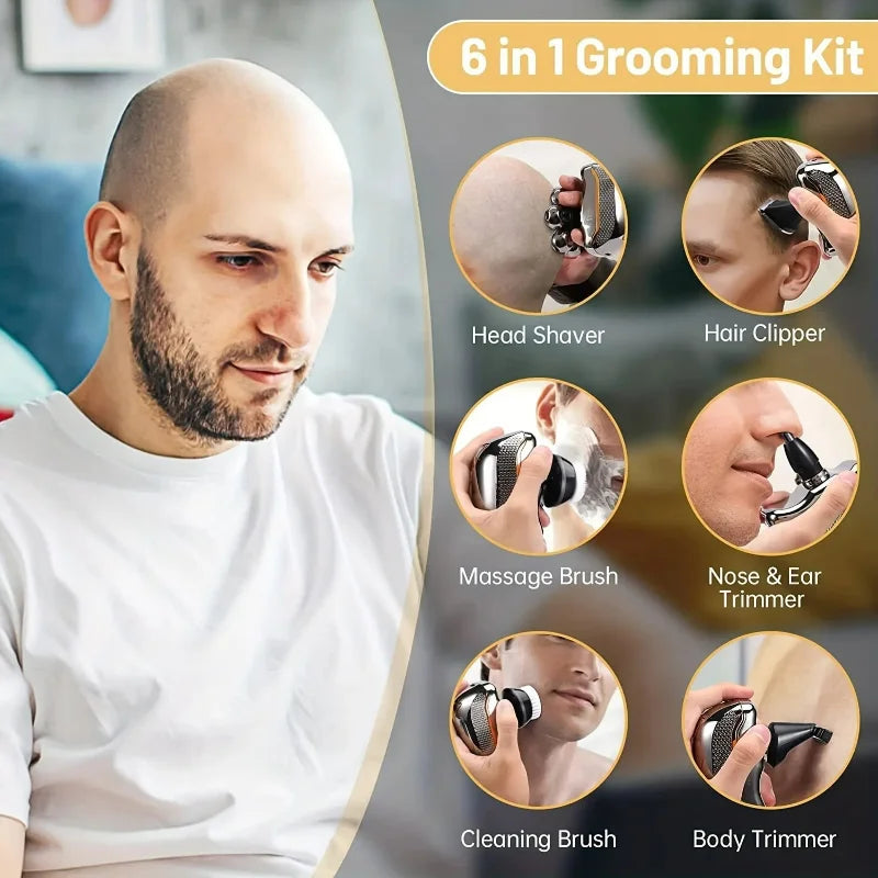 Men's  & Women Rechargeable Cordless Hair Shaving Razors.  Bald Man 6 In 1 Waterproof Wet Dry Beard Trimmer