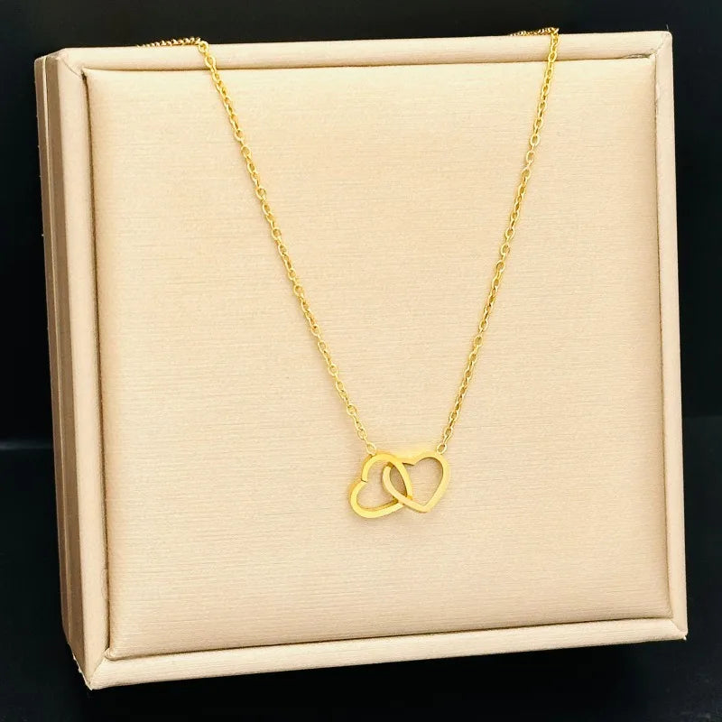 Orexy™ Luxury  Double Heart Pendant Necklace for Women. Interlocking Double Heart Necklace – Gold Finish