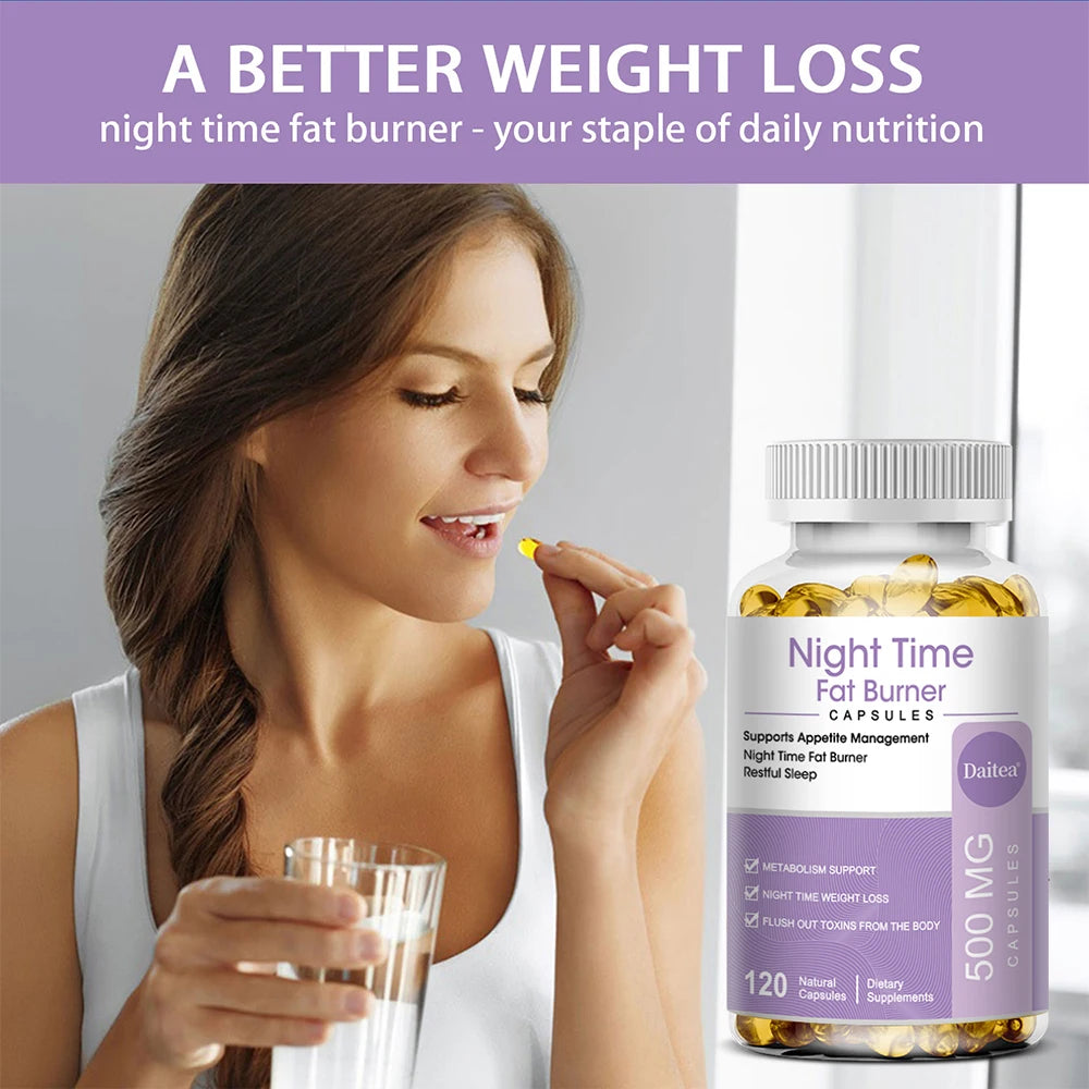 Nighttime Fat Burner, Sleep Supplement & Appetite Suppressant, Metabolism Support, Whole Body Detox, 120 Capsules